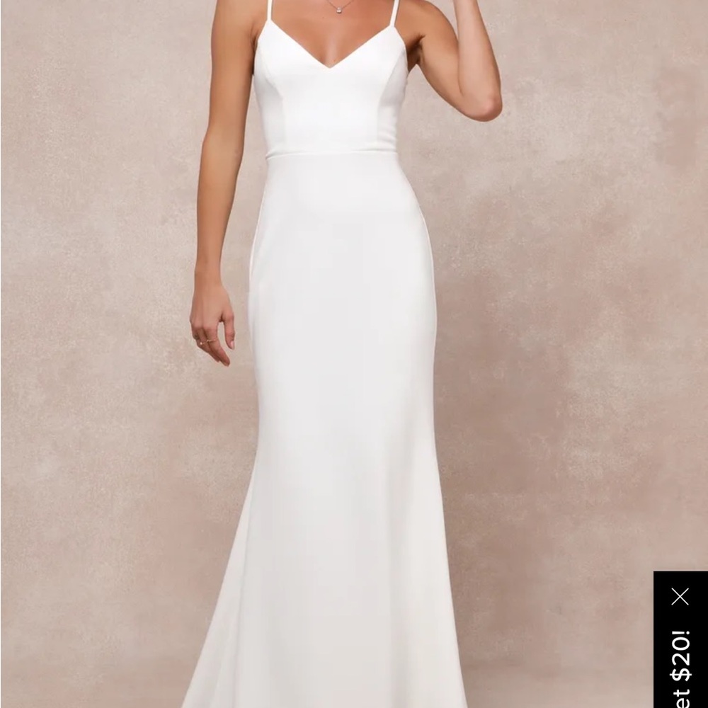 Lulu's White Spaghetti-Strap Wedding Gown